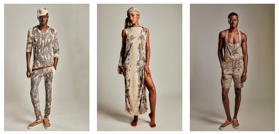 This is an image of three models dressed in designer Naked Ape's latest collection Urban Camo