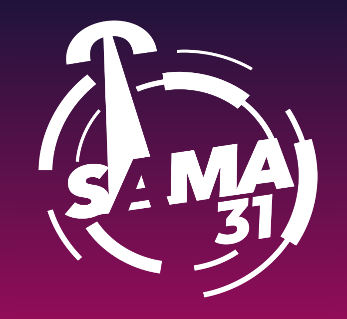 This is image is the logo of the SA Music Awards. It has a pink and purple background