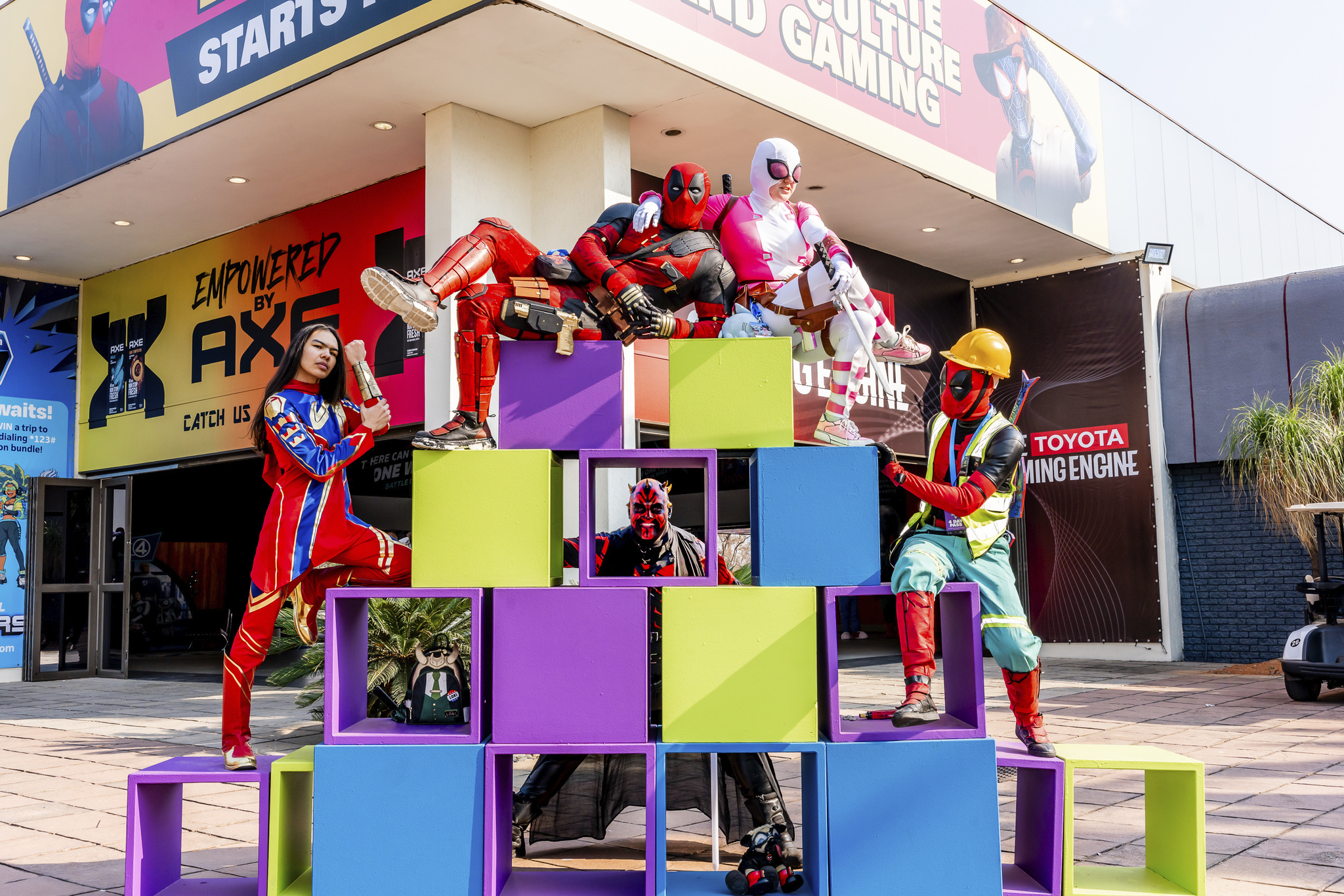 Comic con costumers pose outside the expo centre in nasrec south africa