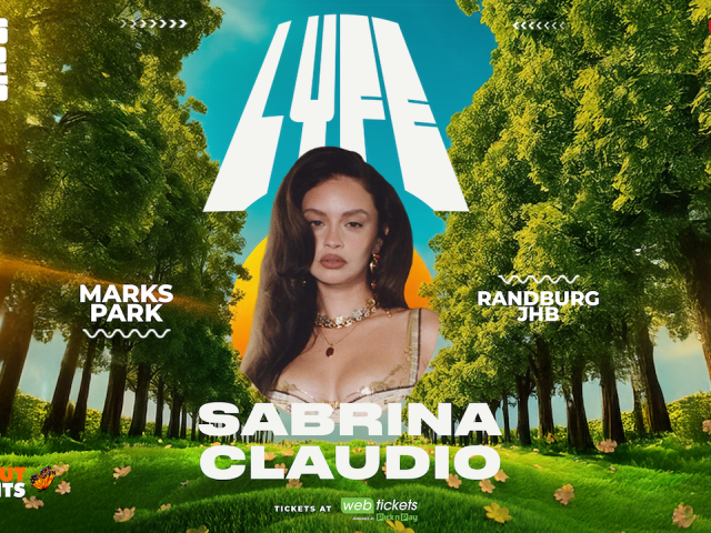 A poster featuring Sabrina Claudio's face with trees and sky background
